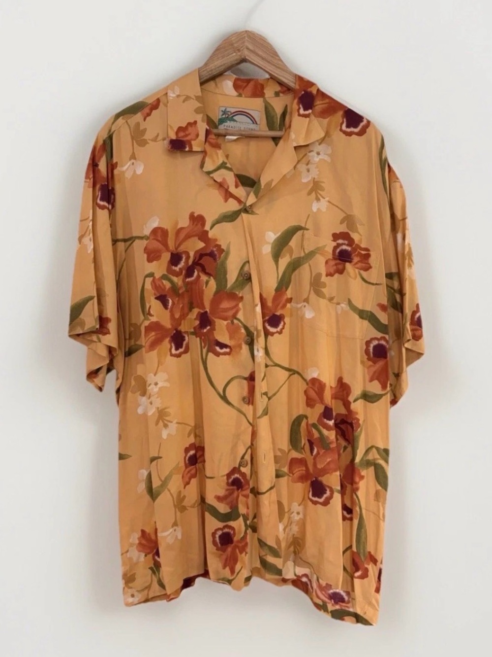 Men's Short-Sleeve Floral Button-Down Shirt - Mustard Floral